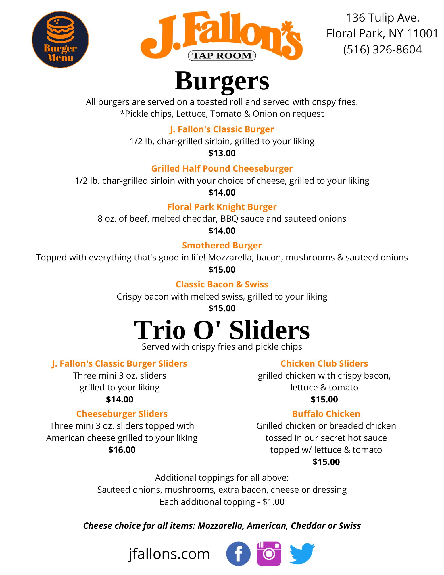 Burgers Menu