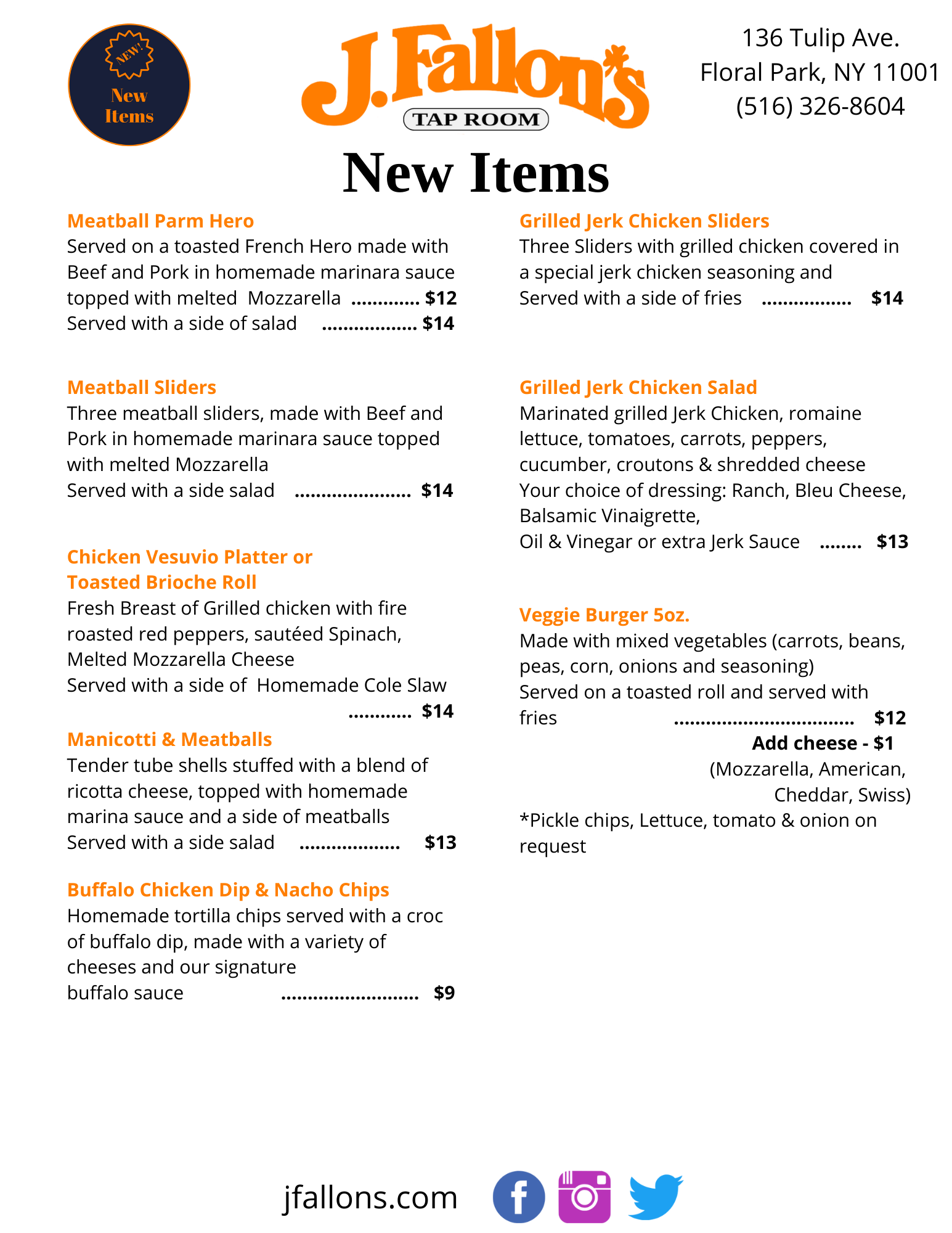 New Items Menu Menu