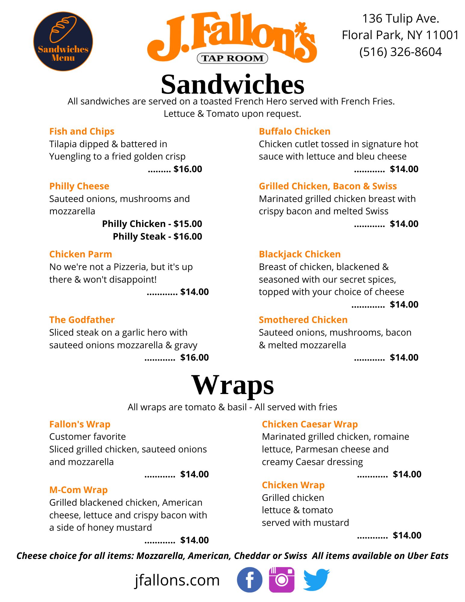 Sandwiches Wraps Menu